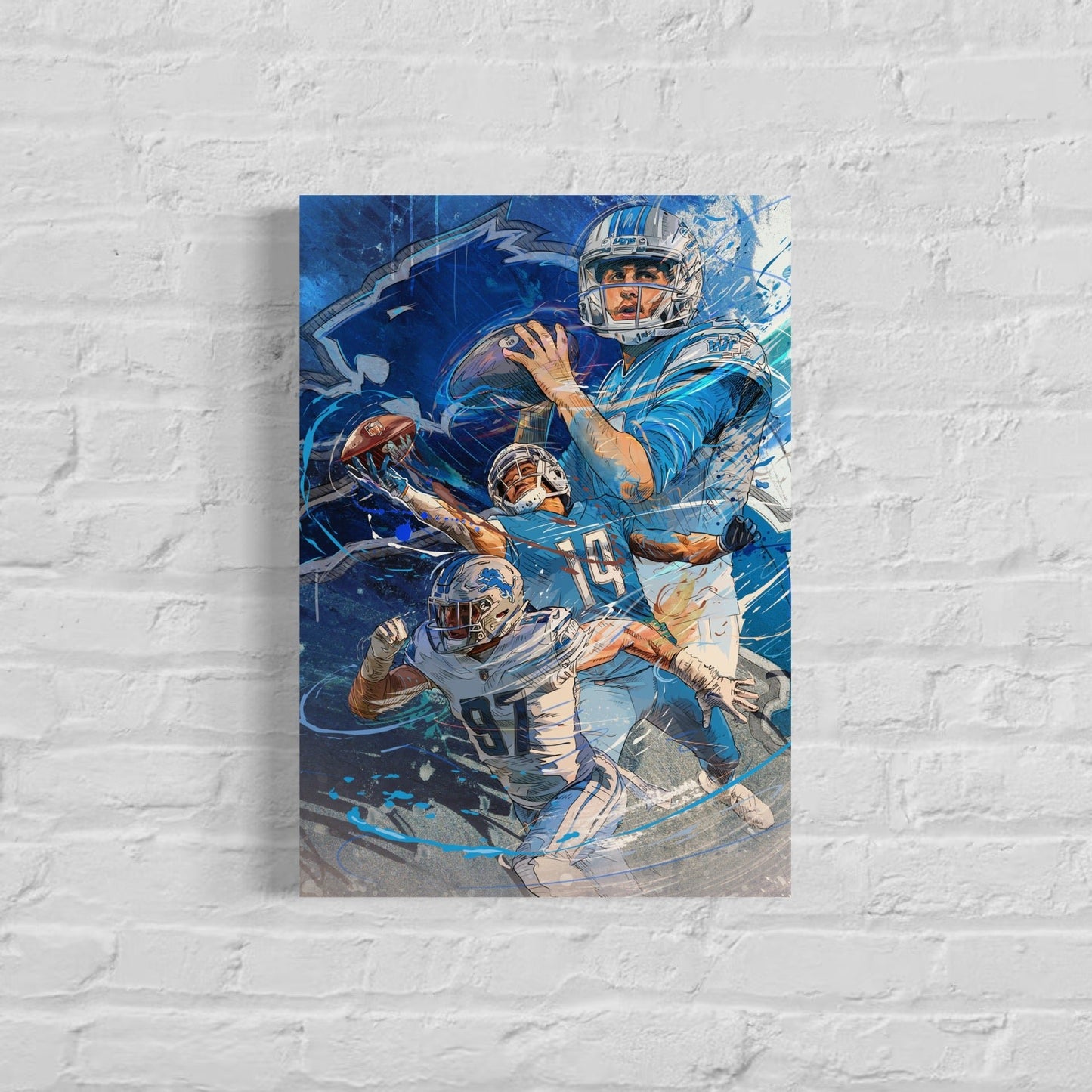 Jared Goff | Amon-Ra St. Brown | Aidan Hutchinson | Sports Wall Art | Detroit Lions | Canvas | Man Cave