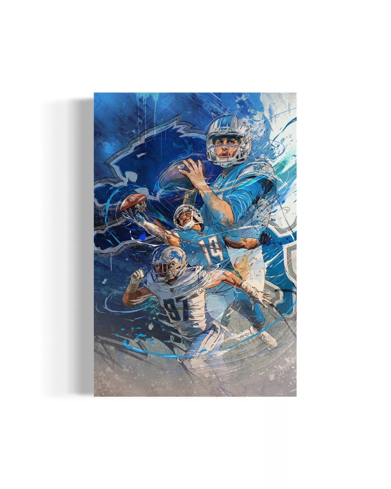 Jared Goff | Amon-Ra St. Brown | Aidan Hutchinson | Sports Wall Art | Detroit Lions | Canvas | Man Cave