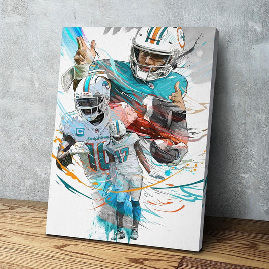 Tua Tagovailoa | Tyreek Hill | Jaylen Waddle | Sports Wall Art | Canvas | Miami Dolphins