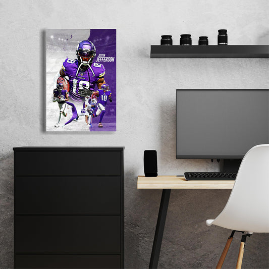 Justin Jefferson | Sports Wall Art on Canvas | Two Tone | Minnesota Vikings | Man Cave Gift