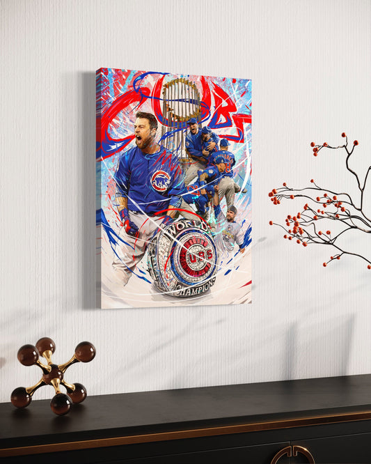 Chicago Cubs World Series Championship Canvas | Anthony Rizzo | Kris Bryant | Sports Wall Art | Man Cave Gift