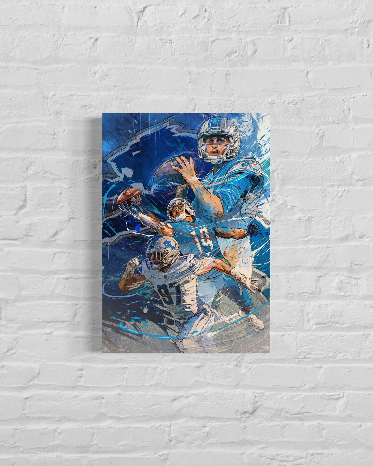 Jared Goff | Amon-Ra St. Brown | Aidan Hutchinson | Sports Wall Art | Detroit Lions | Canvas | Man Cave