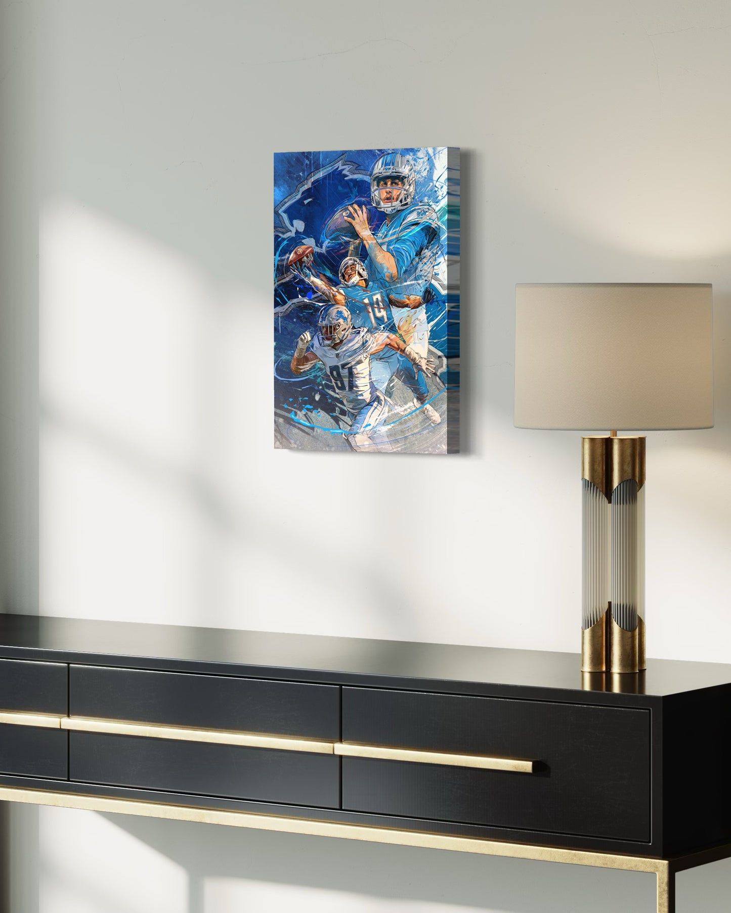 Jared Goff | Amon-Ra St. Brown | Aidan Hutchinson | Sports Wall Art | Detroit Lions | Canvas | Man Cave