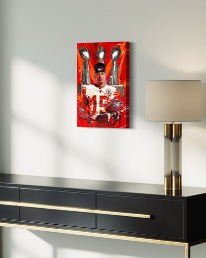 Patrick Mahomes 3x Champion | CANVAS Print | Kansas City Chiefs | Fan Cave Gift