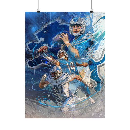 Detroit Lions Trio | POSTER | Goff, Hutchinson, St-Brown | Sports Wall Art