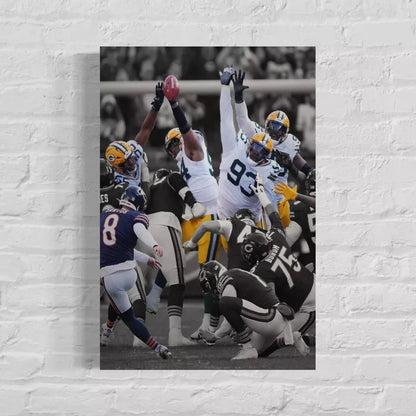 Green Bay Packers Blocked Field Goal Over Chic Bears | Sports Wall Art | Canvas
