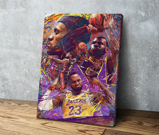 LeBron James | Sports Wall Art | Canvas | Miami Heat | Cleveland Cavs | Los Angeles Lakers | Man Cave Gift