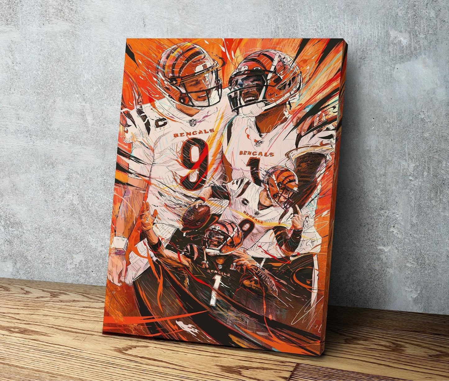 Joe Burrow | Ja'Marr Chase | Sports Wall Art | Canvas | Man Cave Gift | Cincinnati Bengals