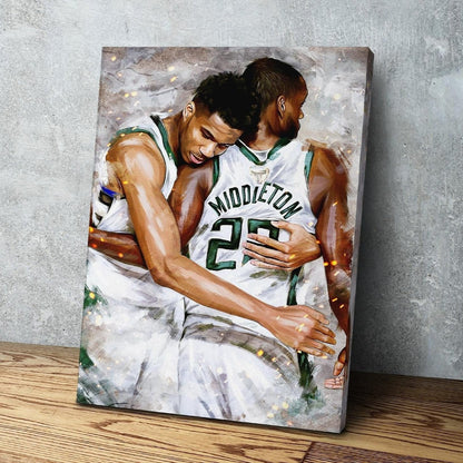 Giannis Antetokounmpo | Khris Middleton | NBA Finals Champions | Sports Wall Art | Canvas