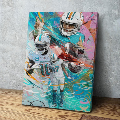 Tua Tagovailoa | Tyreek Hill | Jaylen Waddle | Sports Wall Art | Canvas | Miami Dolphins