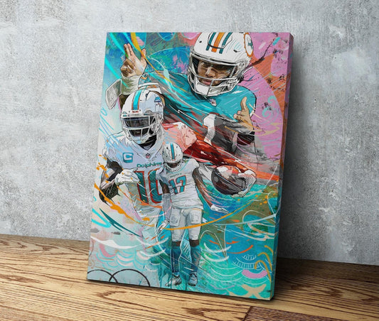 Tua Tagovailoa | Tyreek Hill | Jaylen Waddle | Sports Wall Art | Canvas | Miami Dolphins