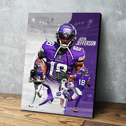 Justin Jefferson | Sports Wall Art on Canvas | Two Tone | Minnesota Vikings | Man Cave Gift