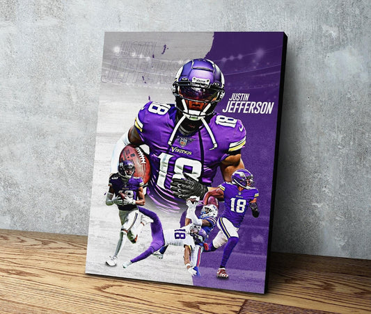 Justin Jefferson | Sports Wall Art on Canvas | Two Tone | Minnesota Vikings | Man Cave Gift