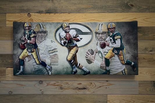 Bart Starr | Brett Favre | Aaron Rodgers | Green Bay Packers | Sports Wall Art | Canvas | Man Cave