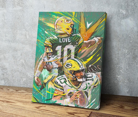 Jordan Love | Sports Wall Art | Canvas | Green Bay Packers Quarterback | Gift for Him